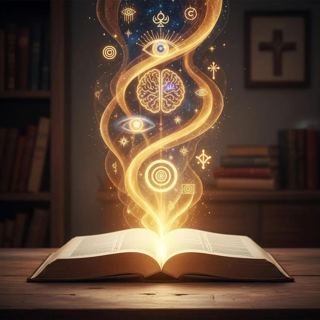 An open Bible with light illustrating the scripture who god is, revealing His profound, all-knowing, and omniscient charac...