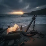 A sturdy anchor on a stormy shore, symbolizing how verses faith provide stability and hope during life's challenges.