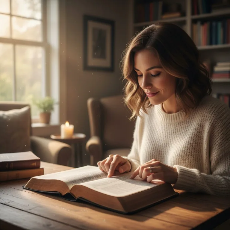 A woman finds peace by reading scripture to help anxiety while sitting in a quiet and contemplative space.