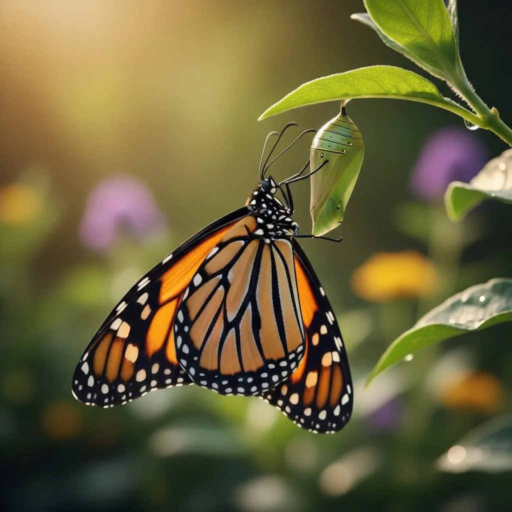 A butterfly emerging from its chrysalis, illustrating the biblical concept of becoming a new creation by discovering your ...