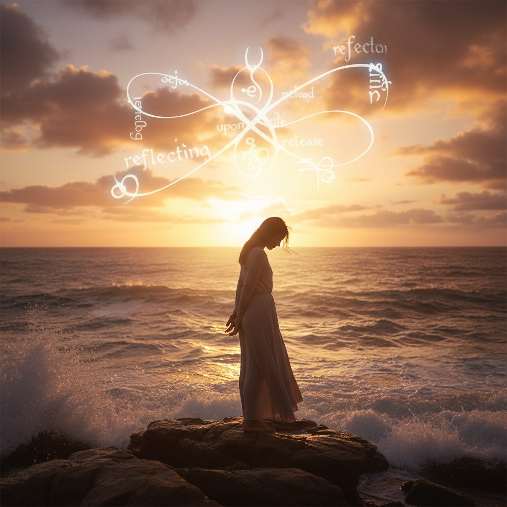 A person standing by the sea, reflecting on being overwhelmed bible verses to release control and cast their cares upon God.